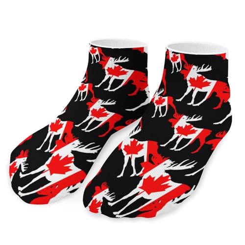 Mooses in Flag of Canada Men's Ankle Socks Womens Low Cut Crew Sock for Athletic Running One Size