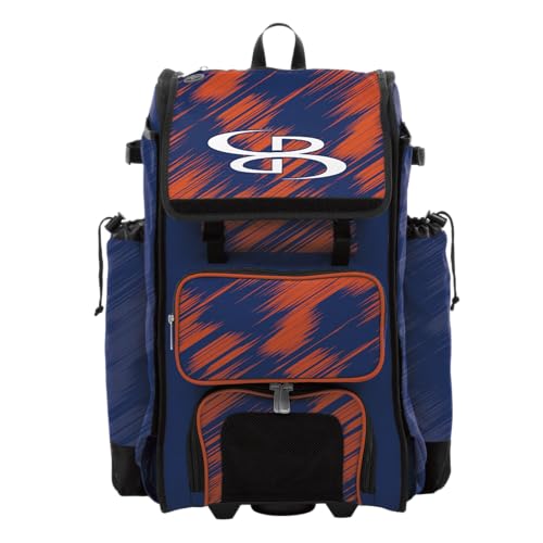 Boombah Catchers Superpack Hybrid Rolling Bat Bag - Wheeled & Backpack Version - Scratch Royal/Orange