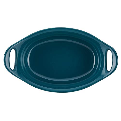 Rachael Ray Solid Glaze Ceramics Au Gratin Bakeware / Baker Set, Oval - 2 Piece, Teal - Thumbnail 3