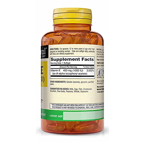 Mason Natural Vitamin E 450 Mg (1,000 Iu) - Antioxidant And Essential Nutrient, Healthy Immune System, Skin And Eyes, Whole Body Supplement, 100 Softgels #TOP1