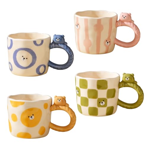 3D Cartoon Bear Relief Animal Ceramic Mug - 11oz Handmade Sculpted Figurine Cute Coffee Cup Unique Gift for Birthday Christmas(4 Multicolor)