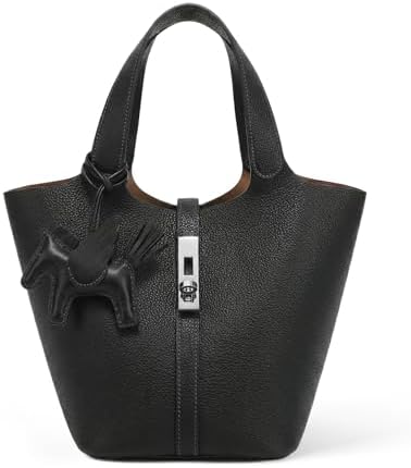 Kadynow Tote Bag for Women Vegan Leather Bucket Purse for Women Top Handle Handbag Shoulder Bag with Detachable Small Purse Black