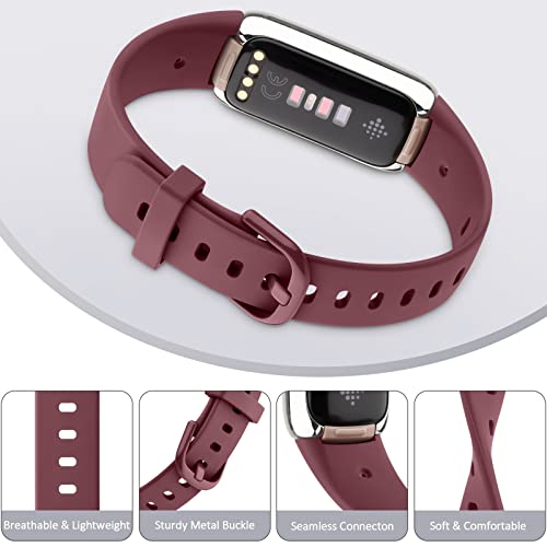 4 Pack Bands for Fitbit Luxe Bands, Soft Silicone Wristband Replacement Strap for Fitbit Luxe/Luxe Special Edition Fitness Tracker Women Men (Small, Wine Red/Black/White/Grey) by Amzpas - Image 3