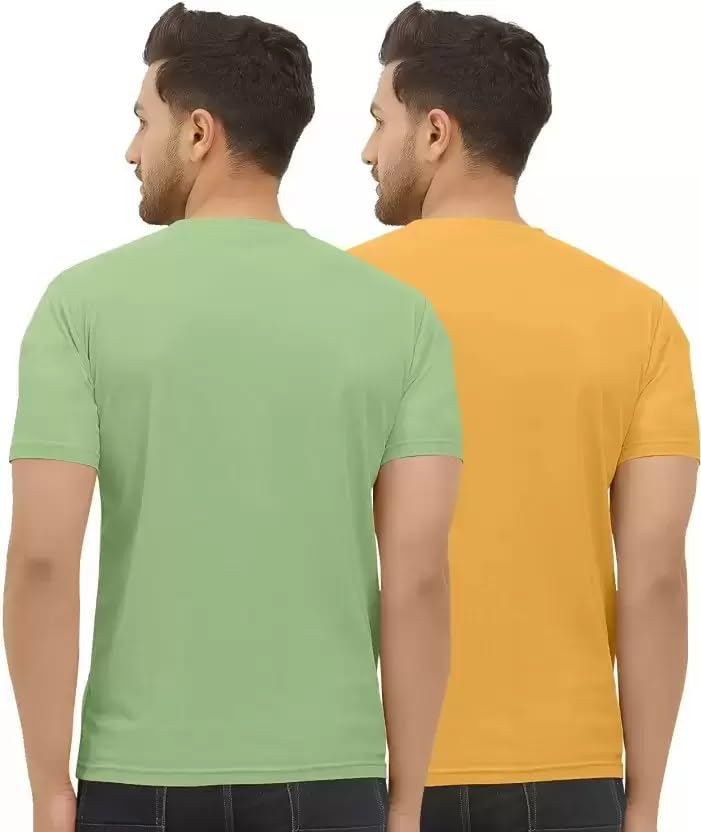Image of Classic Men Solid Polyester Round Neck Tshirt || 11 Lines Graphic, Regular Fit, Comfortable T-Shirt for Men (Pack of 2)