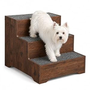 unipaws Wooden Dog Stairs for Small Dogs & Cats, Furniture Style Pet Steps with Non-Slip Carpet, Stable Pet Ladder for Senior, Injured & Short-Leg Pets to Reach Couch, Sofa & Bed