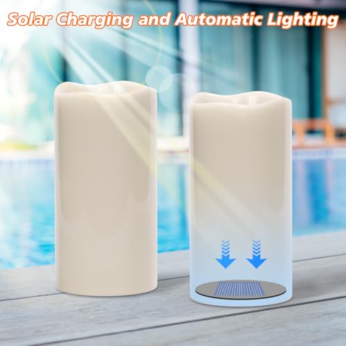 Image of GenSwin Solar Outdoor Waterproof Flameless Candles, 8 inchx4 inch Solar Rechargeable Pillar Candles, Sensor for Dusk to Dawn, for Outdoor, Lanterns, Pation Decorations(Set of 2)