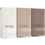 FuWeave 3 Pcs Farmhouse Decorative Hand Towels for Bathroom and Kitchen Rustic Embroidered Cotton Hand Towels Decorative Set for Boho Bathroom Decor(Brown,Home,Love,Family)