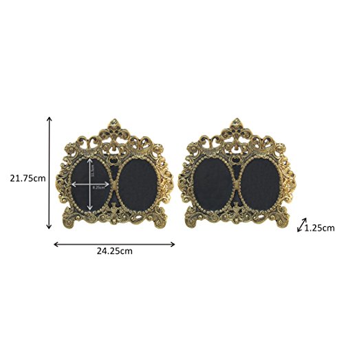 Image of Handicrafts Paradise Photo Frame Pair Antique Golden Double Picture Victorian Style In Metal 9.5 x 8.5 Inch