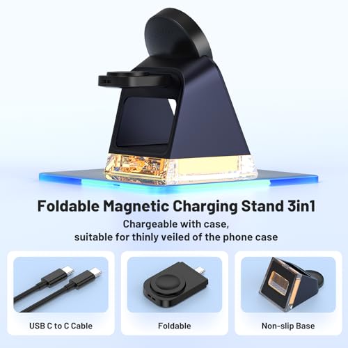 Image of 3 in 1 Fast Charging Station for Multiple Apple Devices, Portable Wireless Charger Stand with Magsafe,Magnetic Travel Charge Dock for iPhone 16e /15 Pro Max /14 Plus /13 Mini /12 /Apple Watch Ultra /AirPods