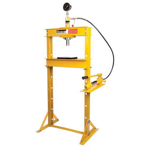 Performance Tool W41062 12 Ton Hydraulic Shop Press with Adjustable Height, Remote Cylinder, and Pressure Gauge for Heavy-Duty Tasks