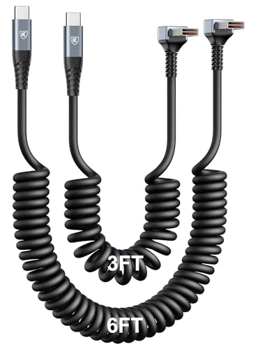 90 Degree USB A to USB C Cable Coiled, 3FT&6FT USB C Cable 3A Fast Charging