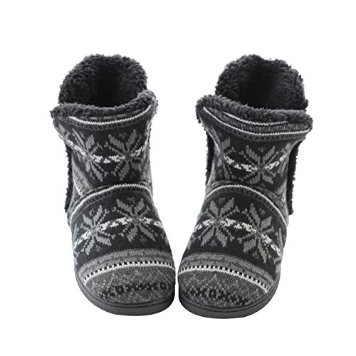 YJZQ Winter Hüttenstiefel Damen Herren Hüttenschuhe Plüsch gefüttert warm Hausschuhe Rutschfeste Sohle Kuschelige Pantoffeln Gemütliche Schuhe für Zuhause, Schwarz, 41/42 EU