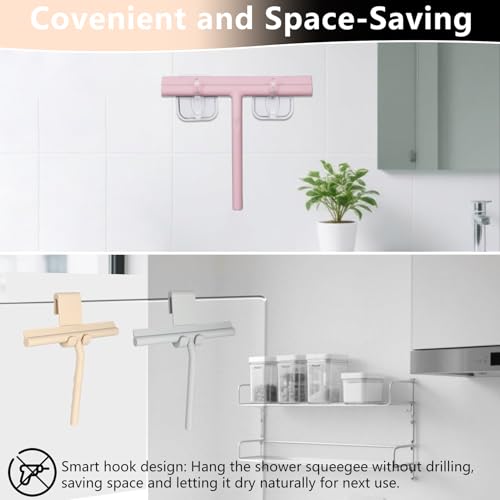 DEOFUXT Shower Squeegee for Glass Doors, Full Silicone Jacketed Squeegee with Ergonomic Handle & No-Drill Hook, Cleaning Tool for Windows, Mirrors, Tiles, Bathroom & Car - Beige by DEOFUXT - Image 5