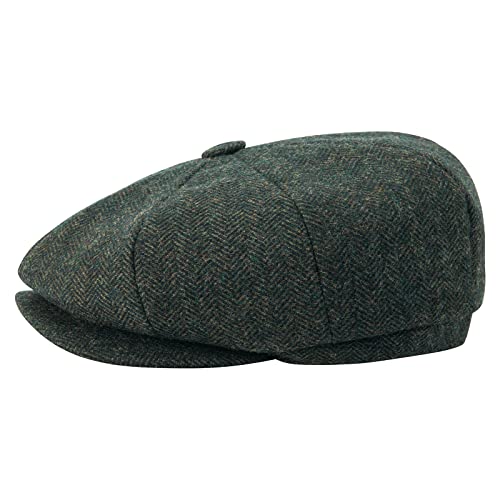 Botvela Men's 8 Panel Wool Blend Newsboy Flat Cap Herringbone Tweed Hat (Green, 7 3/8) #TOP2