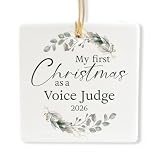 My First Christmas as a Voice Judge 2026 Ornament - Square-Shaped, Ceramic, 3-inch - Watercolor Leaf Design - Unique Gifts for Coworker Staff Employee Boss - Holiday Tree Keepsake