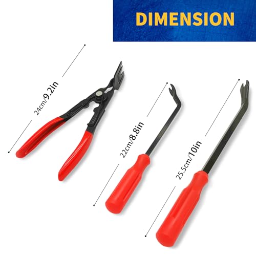Clip Pliers Trim Removal Tools – 3 Pack Car Removal Tool Set to Remove Rivets Fasteners Push Pins, Clips Puller Kit for Door Dash Dashboard Panel Body Repair Tools, Red