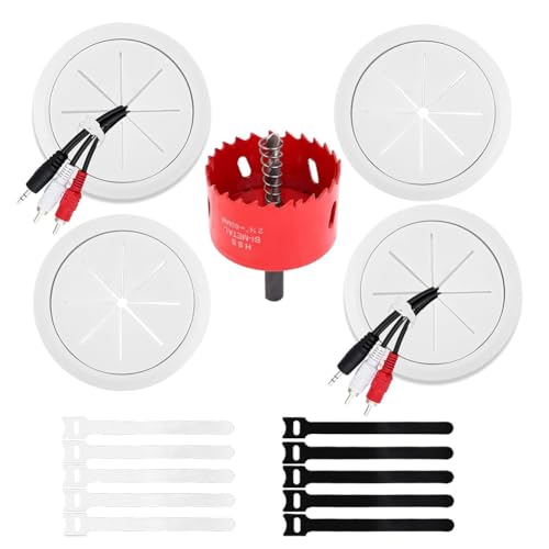 Histos Paquete de 4 Correctores de Cables para TV Montado en la Pared, Corrector de Cables de Pared para TV de 2-3/8 Pulgadas (Orificio de 60 Mm), Kit de Gestión de Cables de Pared