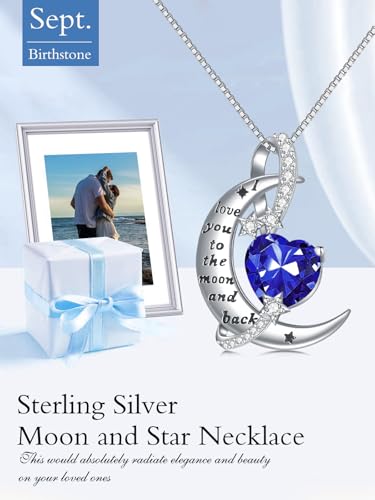 TOUPOP I Love You to The Moon and Back Necklace S925 Sterling Silver Heart Birthstone Necklace Birthday Christmas Jewelry Gifts for Women Wife Girlfriend2