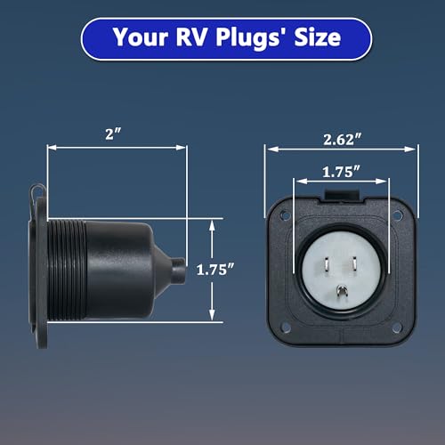 RV Shore Power Inlet Plug, 15A 125V NEMA 5-15 Flanged AC Power Port with Waterproof Cover, 2 Pole 3 Wire Generator Male Receptacle Plug for RV, Boat, Marine, Shed, Trailer, Outdoor Extension Cord - Thumbnail 4