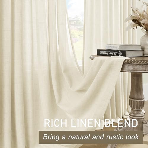 MASWOND Extra Long Pinch Pleated Sheer Curtains for Living Room 52 x 120 Inches 2 Story Light Filtering Pleat Drapes for Sliding Patio Door High Ceiling Pleat Curtain with Hooks (1 Panel, Natural) by MASWOND - Image 5
