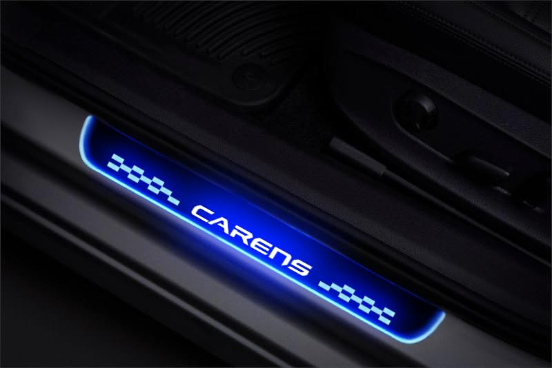 Image of FABTEC Car Door Foot Step Sill Plate with Mirror Finish LED Compatible with Kia Carens Set of 4pc, Blue (6 Month Warranty)