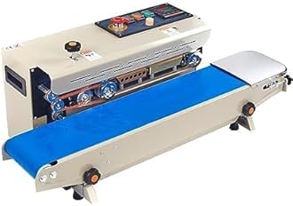 JD9 Continuous Automatic Sealing Machine for Food Packets, Horizontal Continuous Plastic Bag Band Sealing Packet Sealer Machine Temperature Control, Bag Sealer Machine (White)