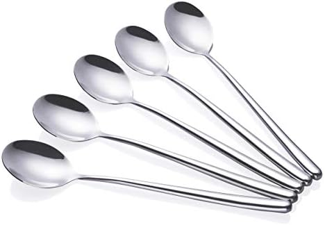 Korean long Handled soup spoon, Pack of 5,Bar Spoons Long,Silver,Set of 5