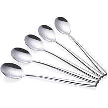 Korean long Handled soup spoon, Pack of 5,Bar Spoons Long,Silver,Set of 5