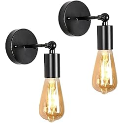 Lamparas Para Salon De Pared Euroshine 2 Piezas Lámpara de Pared Interior, Aplique Pared Negro Interior en Metal, 180° Giratorio Iluminación Interior Luz de Pared para Dormitorio Escalera Comedor Pasillo Salon (Sin Bombilla)