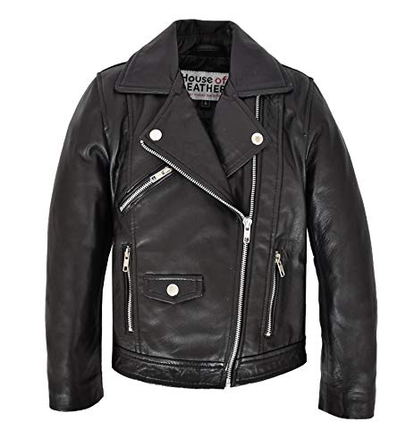 Girls Kids Biker Leather Jacket Zip Fasten Childrens Coat 2-12 Years Old CH24 Black