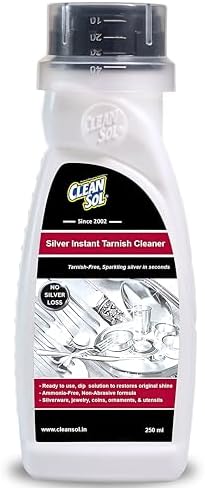 Cleansol Silver Dip Cleaner Liquid – 250 ml | Instant Silver Cleaner & Tarnish Remover for Pooja Items, Utensils & Jewellery | Silver Shine Cleaning Liquid for Silverware & Ornaments