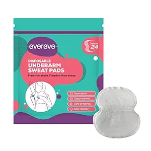 Evereve Disposable Underarm Sweat Pads (24 Pads) for Women & Men, Folded, Sweat Absorbent, Stain Proof, with Anti-Bacterial technology, Odour Control, Skin Friendly, Safe on Fabrics
