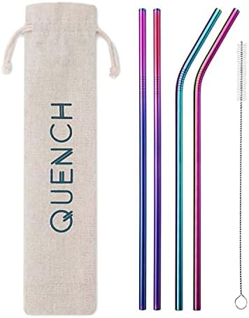 DS Living Set of 4 Rainbow Stainless Steel Reusable Drinking Straws and Free Pouch and Free Brush