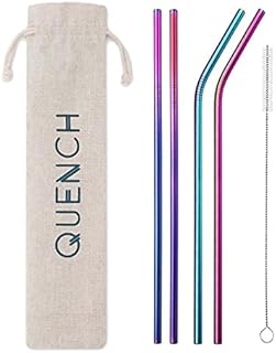 DS Living Set of 4 Rainbow Stainless Steel Reusable Drinking Straws and Free Pouch and Free Brush
