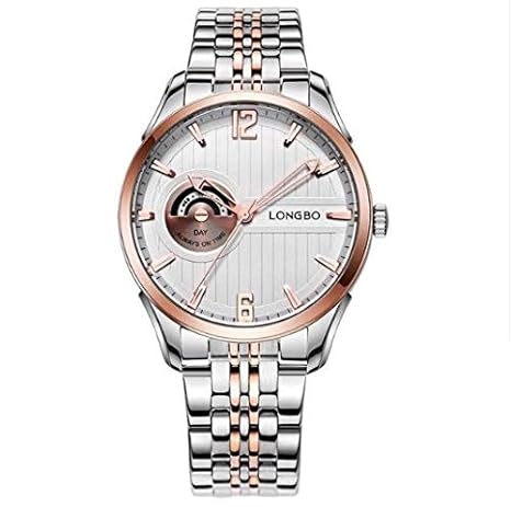 Longbo Rosegold Plated Silver Stainless Steel Day Display Scratch Resistant Watch with for Men and Boys