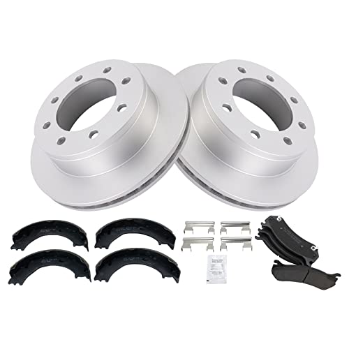 Image of TRQ Rear Posi Metallic Disc Brake Pad & Coated Rotor with Parking Shoe Compatible with GM