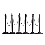 Montour Line Plastic Stanchion Black 2.5 Inch Diameter with 50 Foot Chain, 6-Pack, Crowd Control Barriers