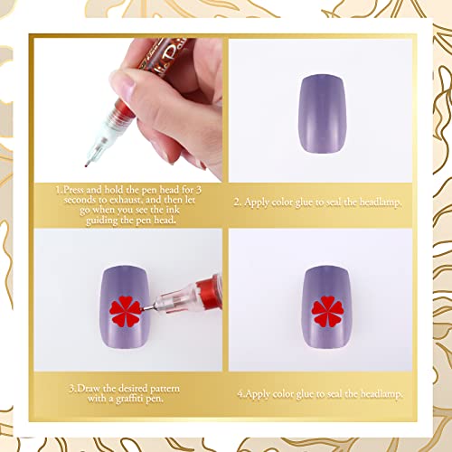 Linyuthia 6 Pieces Nail Art Pen Nail Polish Pens Nail Polish Marker 6 Colors Nail Art Painting Graffiti Pen Diy Flower Abstract Lines Details Pen (Gold, Silver, Black, White, Blue, Red) #TOP3