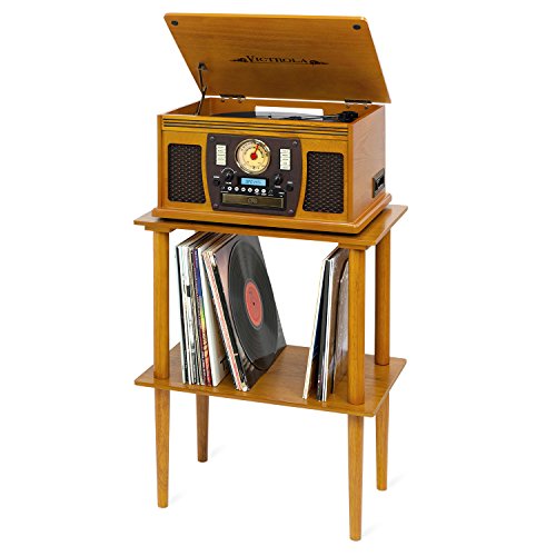 Victrola Wooden Record Stand &ndash; Companion Piece for Victrola Music Centre, Holds Over 50 Vinyl Records, Elegant Real Wood Construction, No-Tool Assembly (Oak)