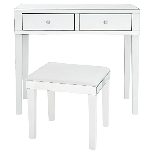 Inspired Home Juliet Modern Contemporary Mirrored 2-Drawer Vanity Table With Stool Set, White #TOP3