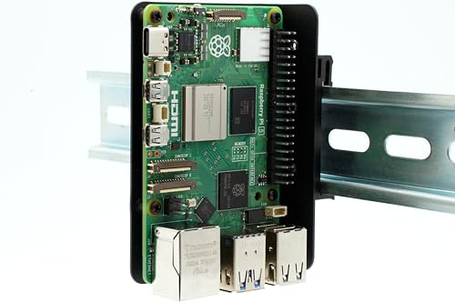 KKSB Raspberry Pi Uchwyt na szynę DIN - kompatybilny z Raspberry Pi 5, 4B, 3B i innymi SBC z tym samym wzorem otworu na śrubę - stal malowana proszkowo - 6 x pozycje montażu zacisków