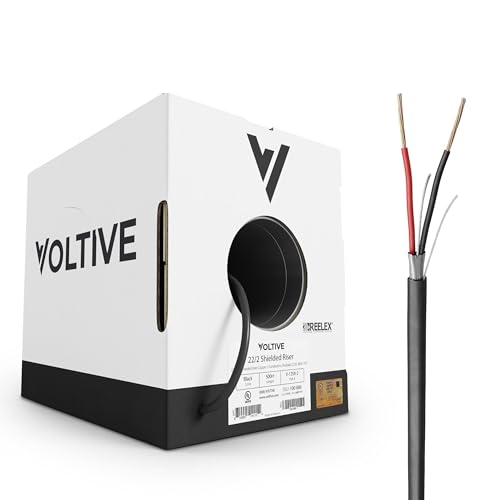 Voltive 22/2 Shielded Low Voltage Wire, Riser CL3R, Black, 500ft - 22AWG, 2 Conductors, Overall Shield, Stranded Bare Copper, UL Listed - V-1258-2