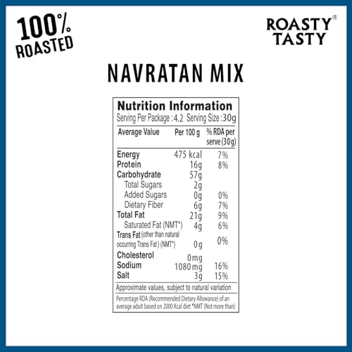 Image of Roasty Tasty Navratan Mix 125g | Healthy Roasted Namkeen with Millets, Peanuts & Dry Fruits | No Palm Oil Snacks & Millet Namkeen | No Added Sugar | Protein-Rich Indian Snack | Guilt-Free Tea Time Mix | Clean Label Snacks for Adults