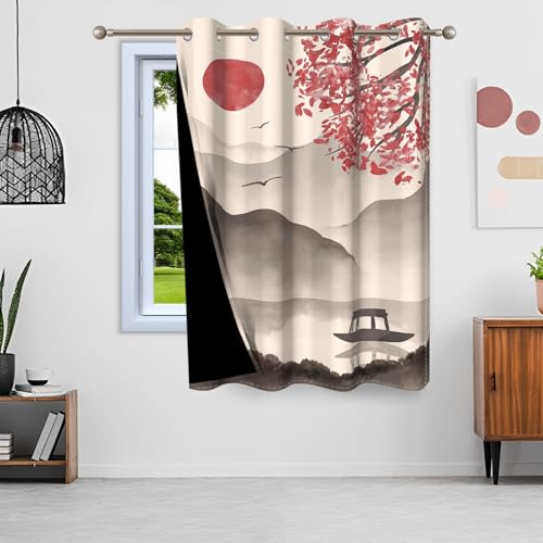 Cortina opaca de 132x214 cm con ojales y diseño de pintura china tradicional 5