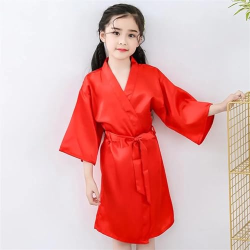 JMORCO Peignoir Satin Summer Girl Robe Solid Color Pajamas Soft Bathrobe Girls Satin Robe (Color : Deep blue, Size : 100cm) – vue 5