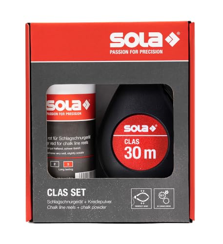 Sola CLAS Schlagschnur Set Rot - 30 m Markierschnur mit Kreide ROT 230 g im praktischen Set - schneller Schnureinzug durch 6:1 Getriebe - großes und robustes Alu-Gehäuse