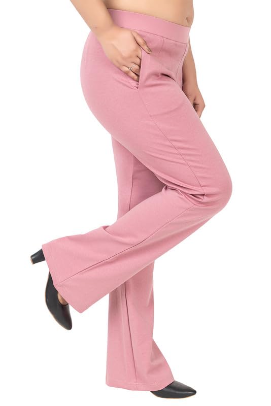Image of Mlada Bootcut Flare Pants for Women Stretch Cotton Knit Boot Cut Mid Waist Flared Trouser Elastic Waist Band Utility Pockets for Formal Office Work Wear,Travel-Regular /Plus Size