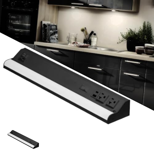 American Lighting LED Courant Plus Undercabinet Light 18 Inch 5CCT Color Selectable 90+ CRI 1000 Lumens with USB-A USB-C and 20A Receptacles Black Finish Title 24 Compliant