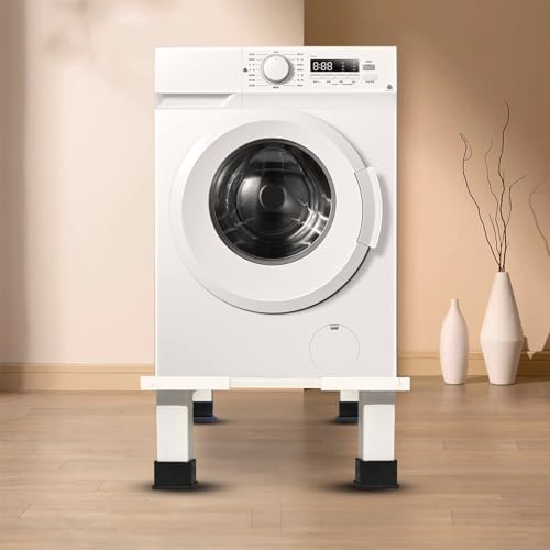 Image of Smart Shelter Washing Machine Stand without Wheels for Fully and Semi Automatic, Front or Top Load, Fridge and Dishwasher Stand, Adjustable Metal, Capacity 160Kg, White (Min:16 inchx16 inch, Max: 26 inchx26 inch)