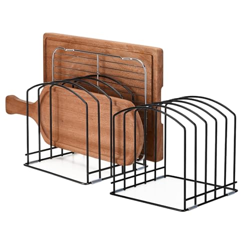 ziroland 2PCS Cutting Board Organizer for Cabinet, 5 Standard (1.1") Slots Bakeware Organizer for Kitchen Storage, Heavy Duty Rack for Cookie Sheets, Baking Pans, Lids, Trays, Matte Black